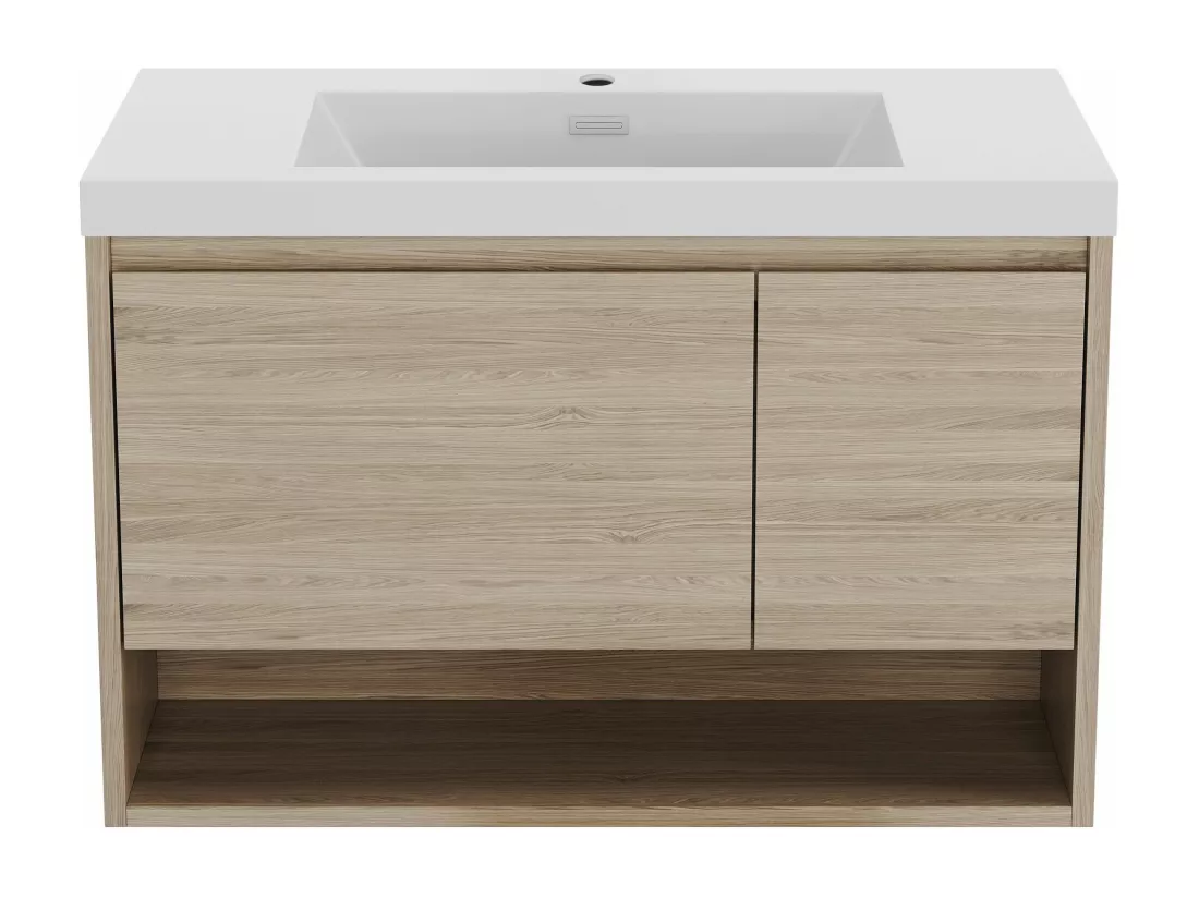 Meuble de salle de bain suspendu simple vasque coloris naturel clair - 90 cm - PUJUKA