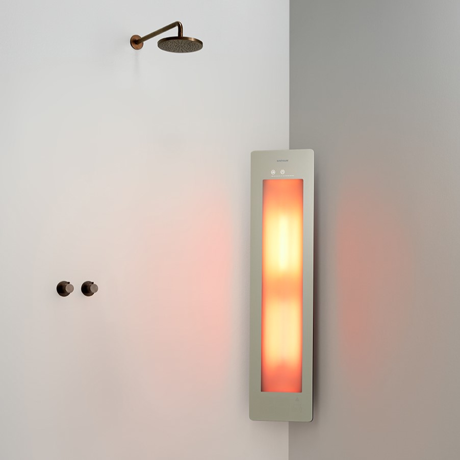 Sunshower Round One Medium Sand White infraroodlamp 33x140x10cm hoekopbouw