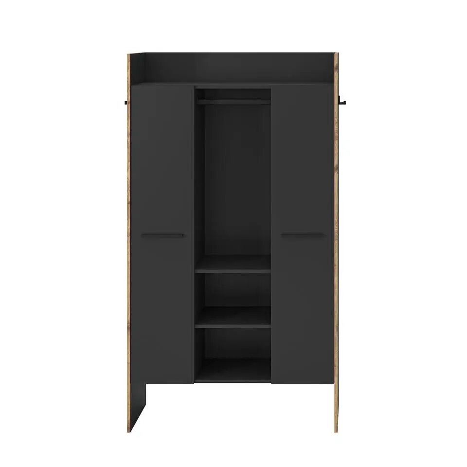 Hioshop Bueno kledingkast 2 deuren- 1 lade- 3 planken en 2 haken donkergrijs