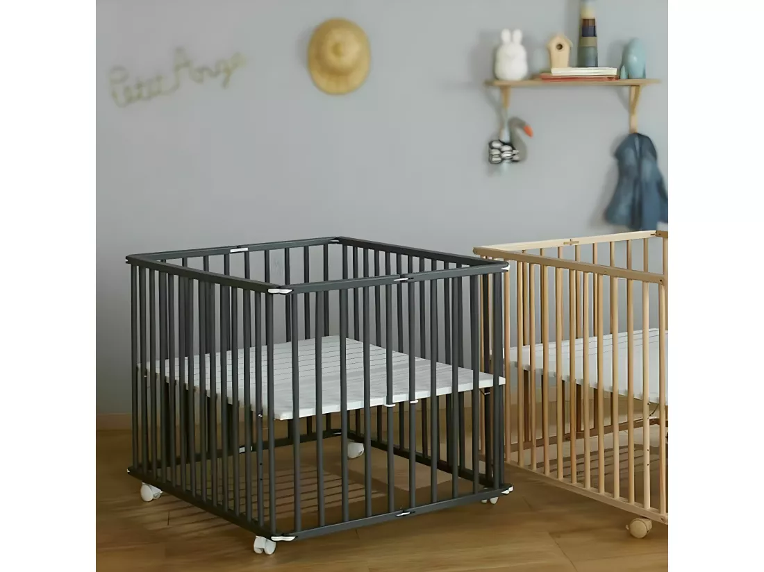 Parc bébé 75x100 cm bois massif gris HELIO