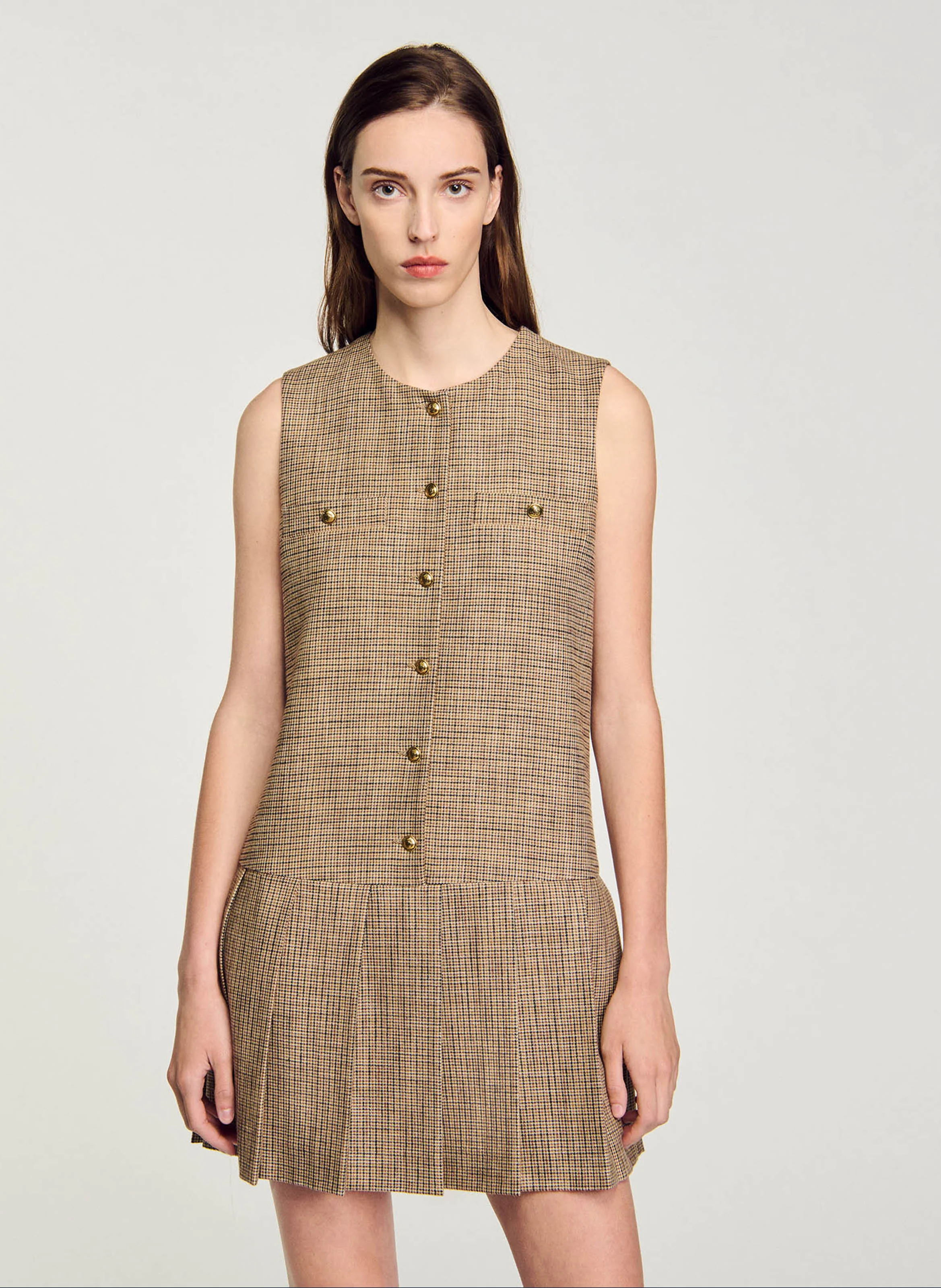 Robe courte col classique | Marron