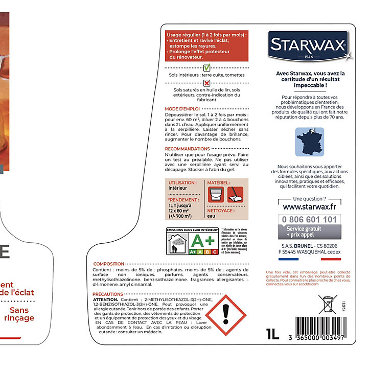 Lait de brillance 2 en 1 tomettes et terres cuites Starwax 1L