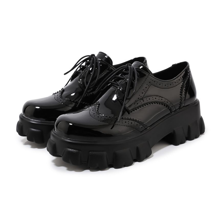 Megan - Platform Patent Veterschoenen Wingtip Brogue Schoenen