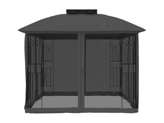 Tonnelle avec double toit et parois en filet anthracite acier