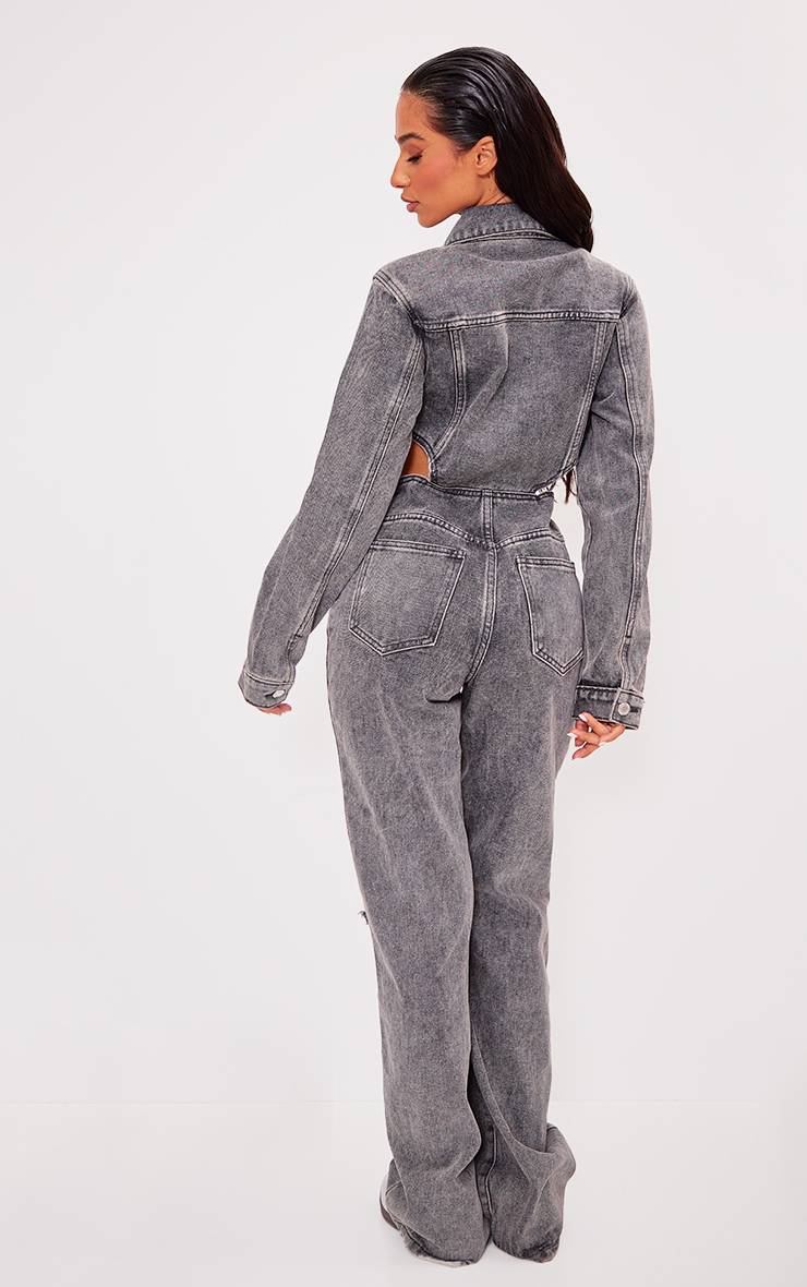 Washed Grey Combinaison En Denim À Découpes Petite Taille