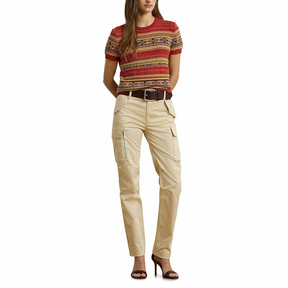 LAUREN RALPH LAUREN<br>Suéter listrado de gola redonda e mangas curtas, EYELAH