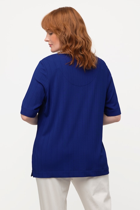 Slinkyshirt, Rippstruktur, V-Ausschnitt, Halbarm