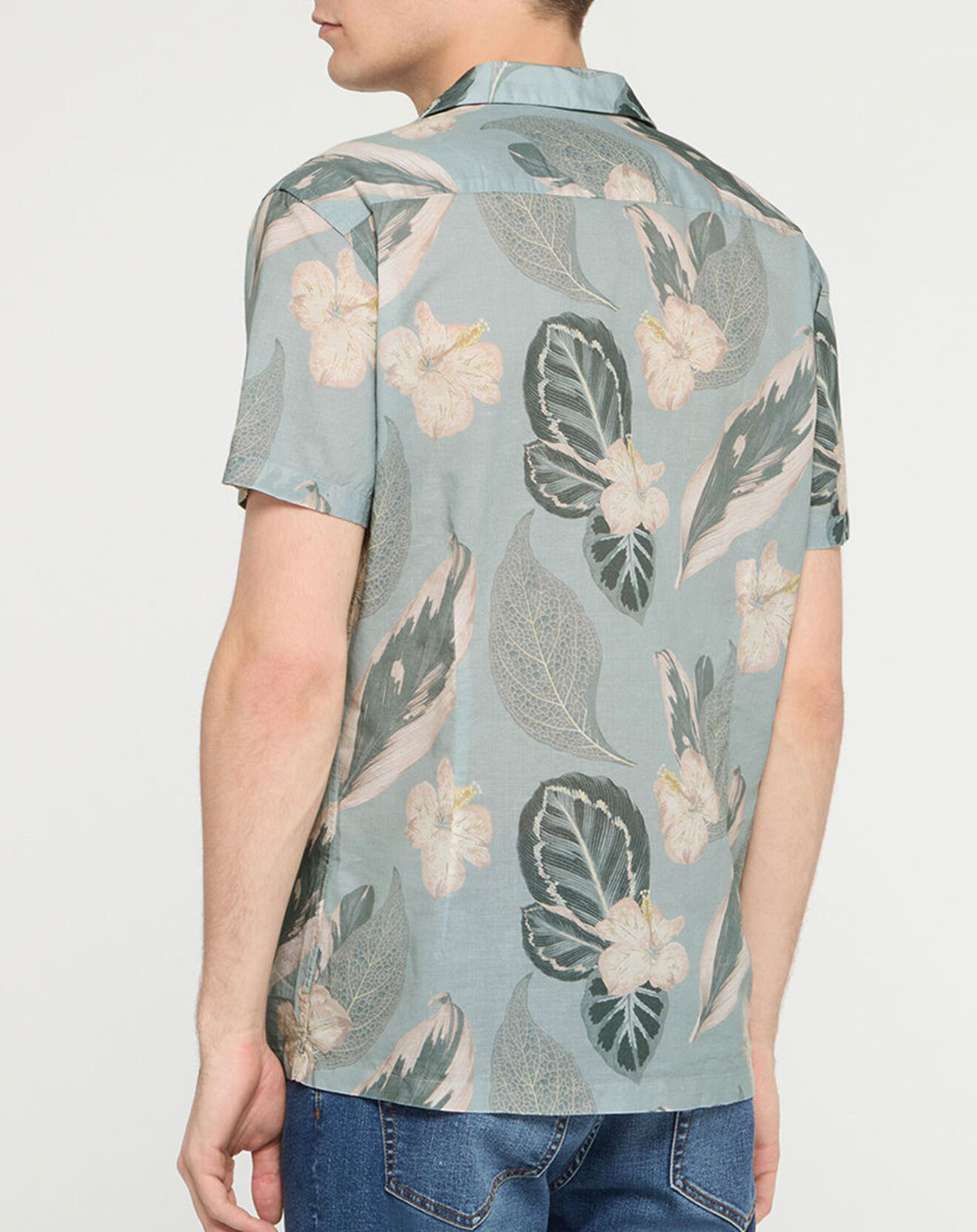 Hackett London Chemise en Lin mélangé Bowling  à imprimé tropical vert clair