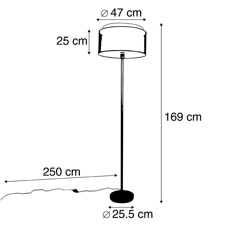 Design vloerlamp zwart met zwart-wit kap 47 cm - Simplo