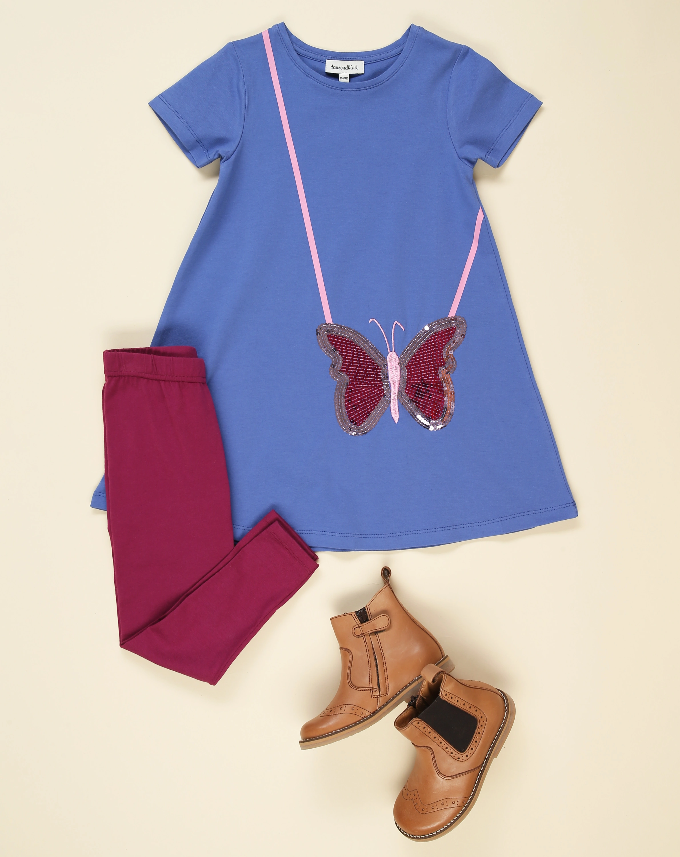 Kurzarm-Kleid SCHMETTERLINGSTASCHE mit Pailletten