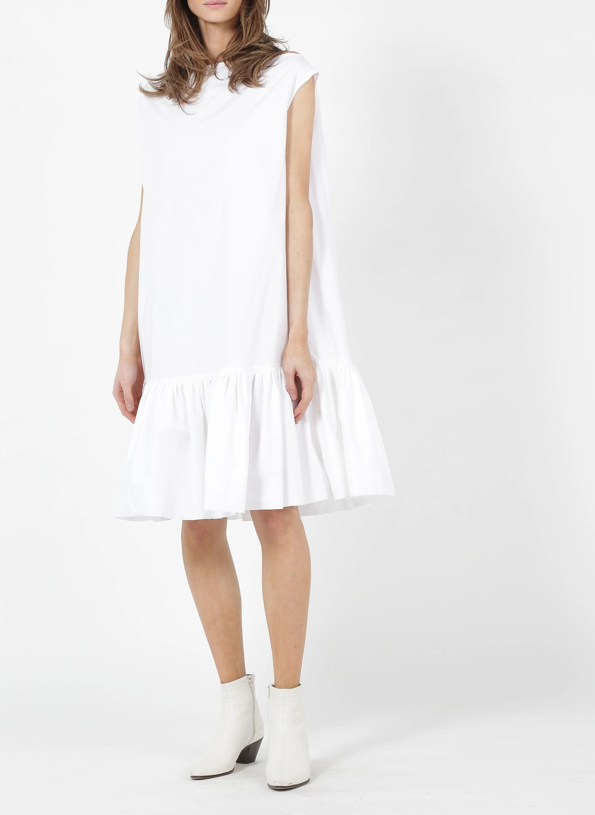 Robe courte col bénitier en coton | Blanc