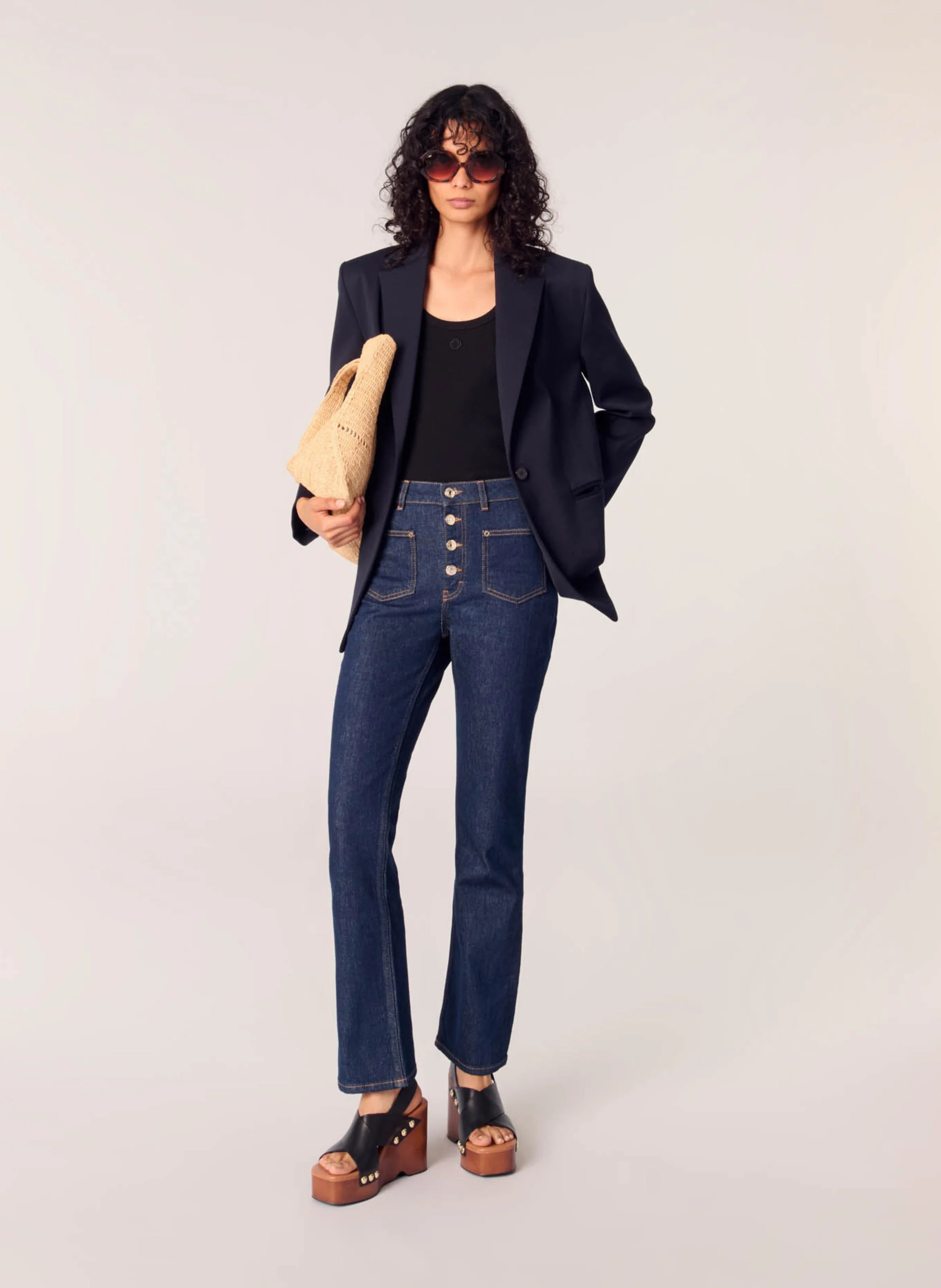 Jean droit taille haute | Bleu