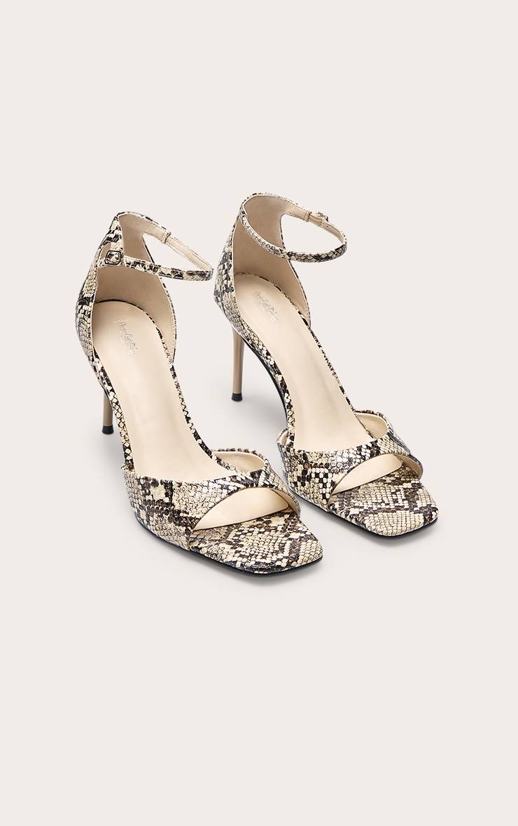 Naturel Sandales À Talons Minimalistes À Bout Carré Imprimé Synthétique