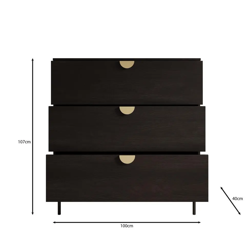 Meubella - Ladekast Monor - Zwart eiken - 100 cm
