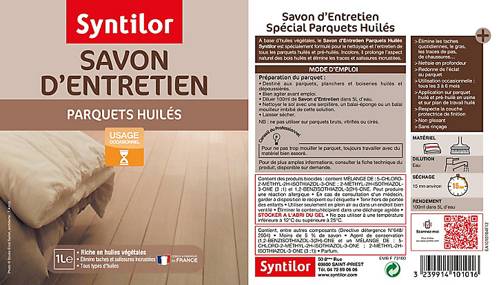Savon d'entretien de parquets huilés 1 L