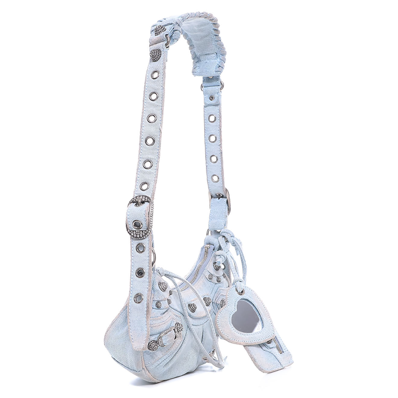 Balenciaga Sac bandoulière Cagole XS en Denim Strass Ciel effet déchiré bleu - Très bon état - L.24 cm