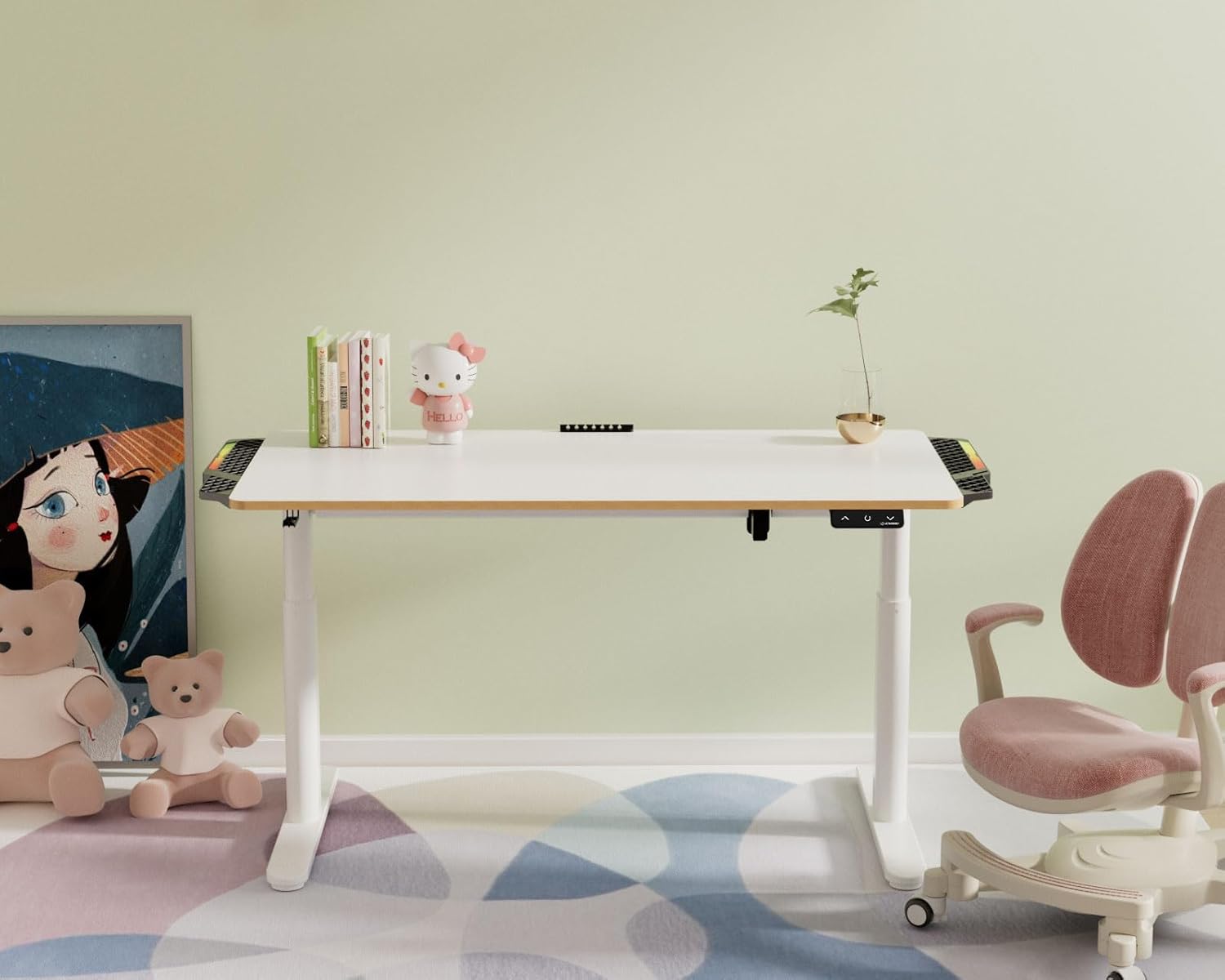 ULTRADESK - Pulsar Kinderschreibtisch Höhenverstellbar - Höhenverstellbarer Schreibtisch - 136x60x55-81cm - Computertisch für 2 Monitore - für Kinderzimmer, Jugendzimmer - Weiß, mit LED