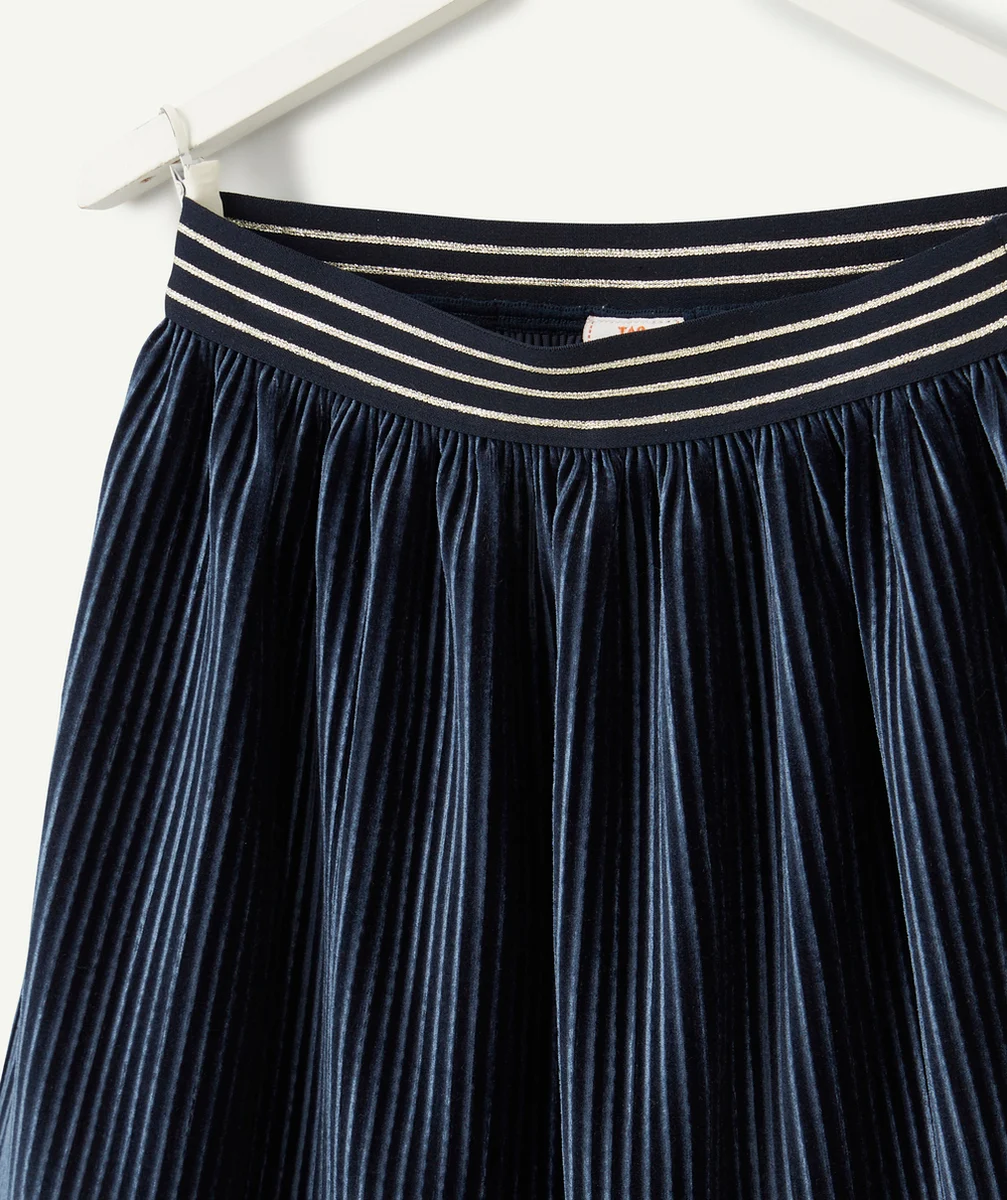 JUPE PLISSÉE FILLE EN VELOURS BLEU MARINE