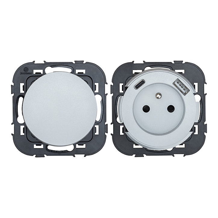 Ensemble 2 interrupteurs + 1 prise avec terre + 1 prise USB-A+C Jacobsen Espen aluminium composable