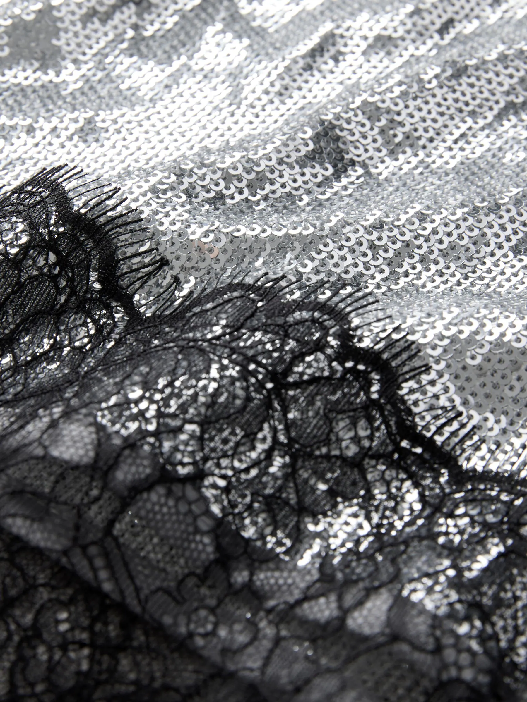 Zilver - Sequin Mini Skirt With Lace Trim