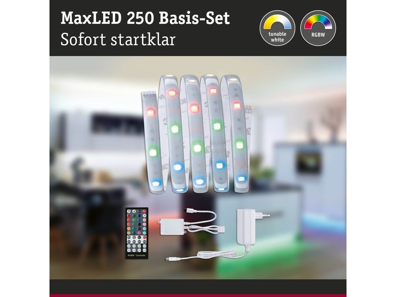 Paulmann LED-Stripe MaxLED 250 RGBW, 1.5 m Basisset Beschichteter LED-Streifen mit variabler Lichtfarbe, kürzbar