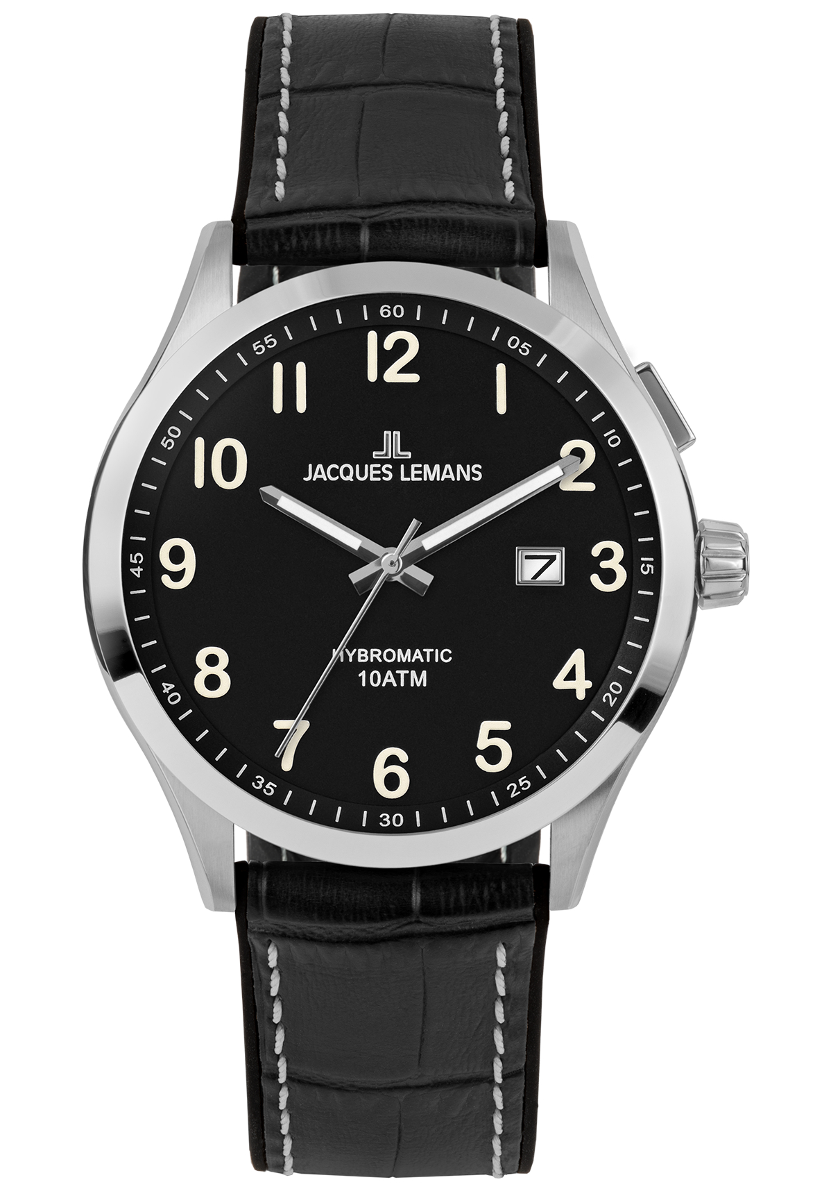 Jacques Lemans Herrenuhr Hybromatic Leather Black 1-2130D