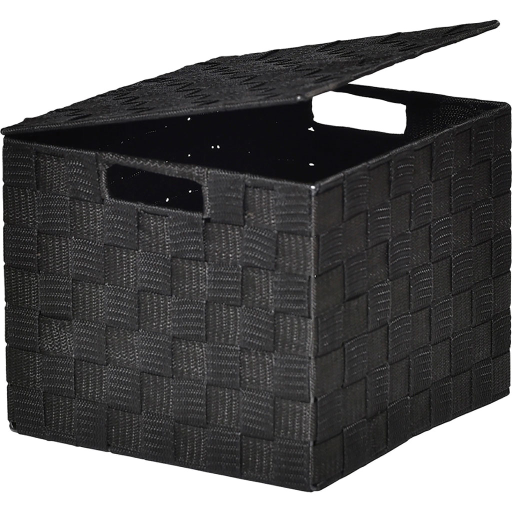 Panier de rangement carré polyester noir 24x20x24cm