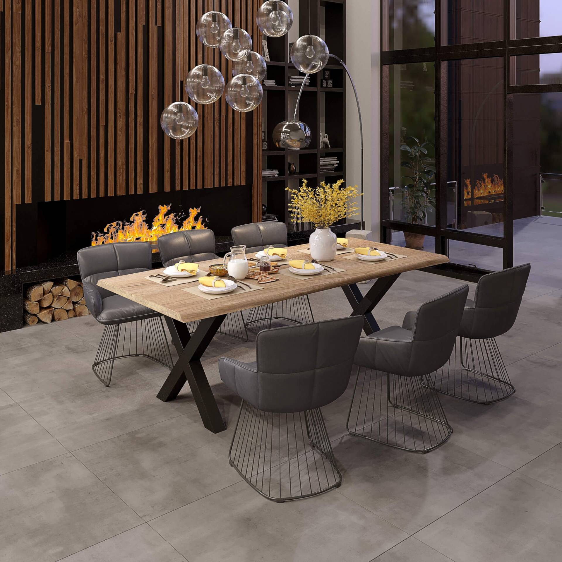 holz4home® Massivholz Tischplatte aus Eiche mit Baumkante und Aufdopplung am Rand | 180 x 100 cm