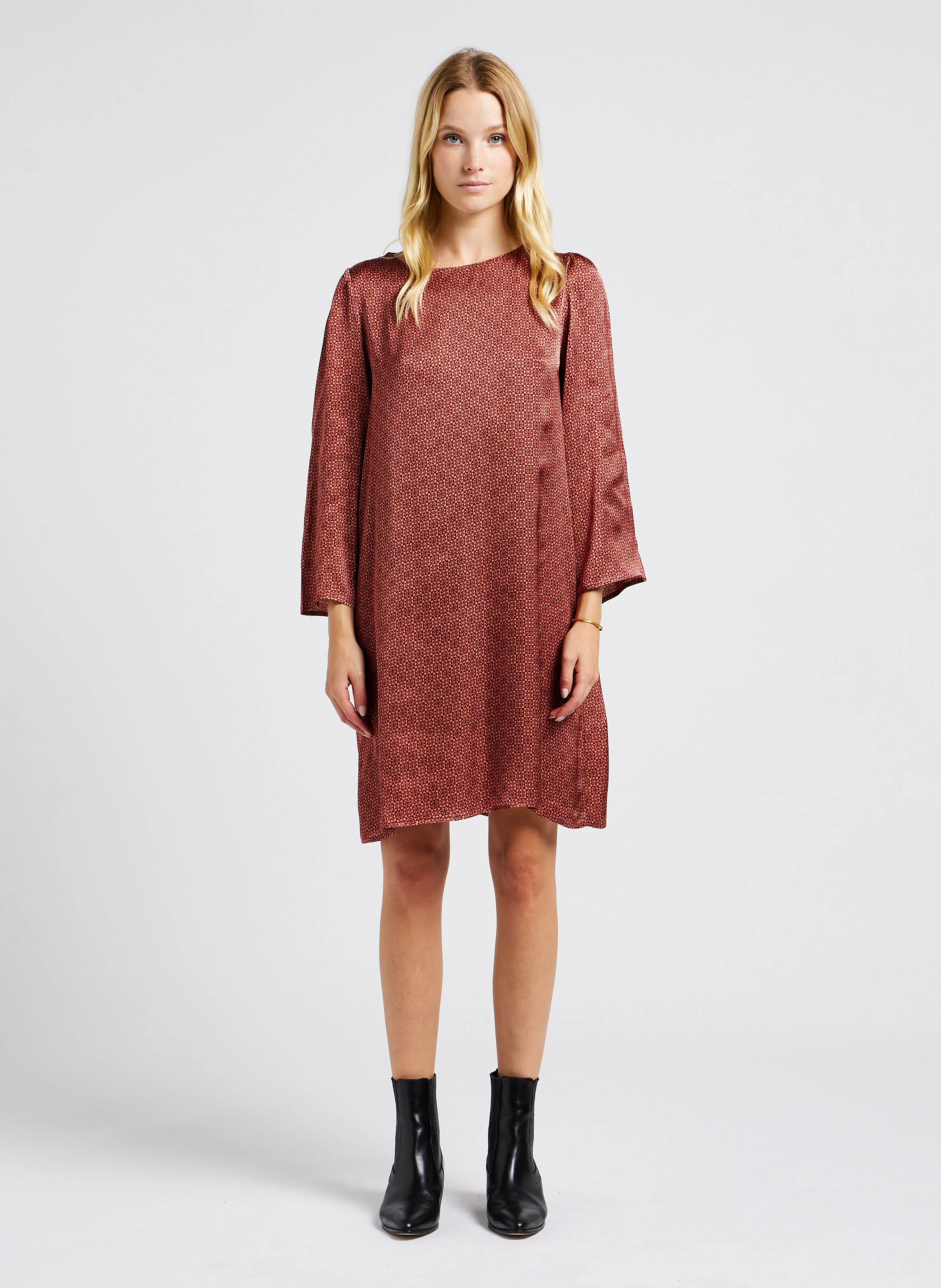 LUCIE - Robe col rond imprimée | Doré