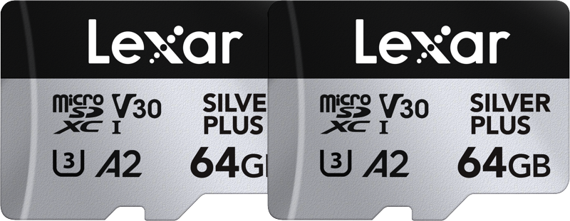 Lexar - microSDXC Professional SILVER Plus UHS-I/U3/A2/4K R205/W100 (V30) - SILVER - 64GB - 2pack