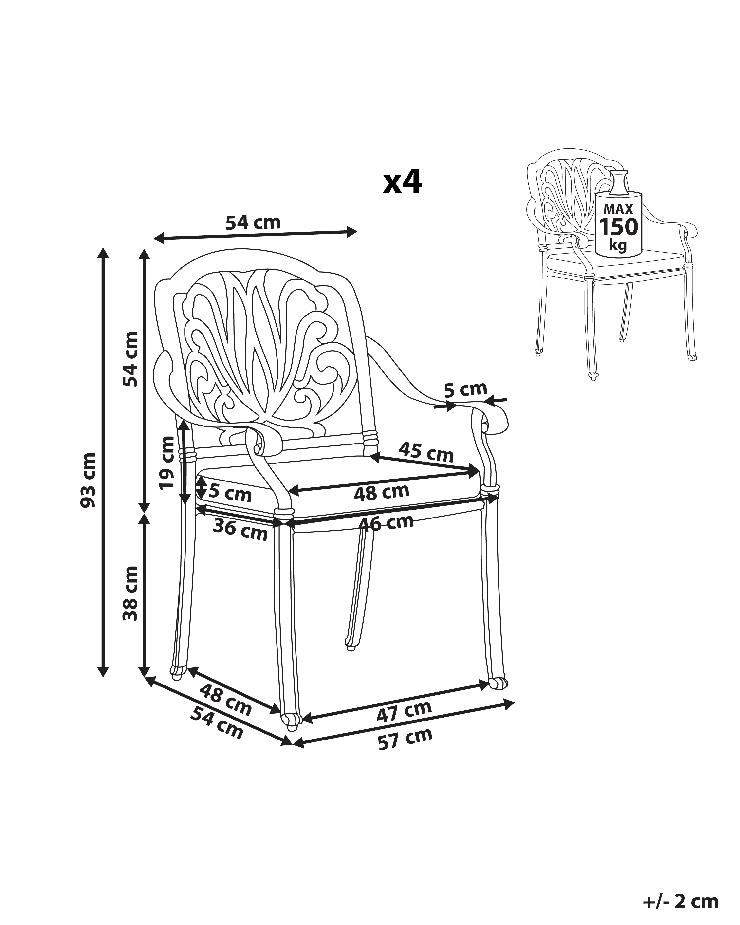 Set van 4 stoelen met zitkussen ANCONA Metaal Zwart