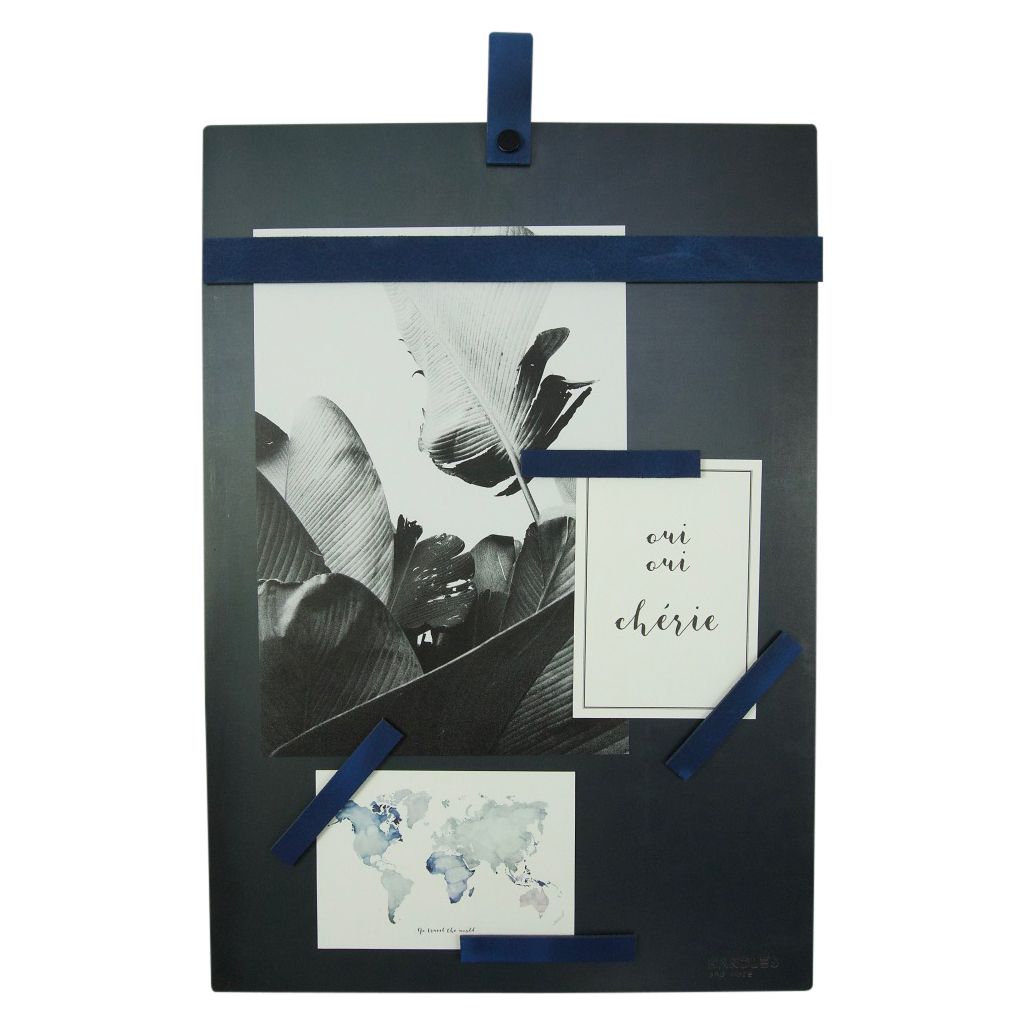 Magneetbord met magneetstrips Leer: Blauw (inclusief 6 leren magneetstrips)
