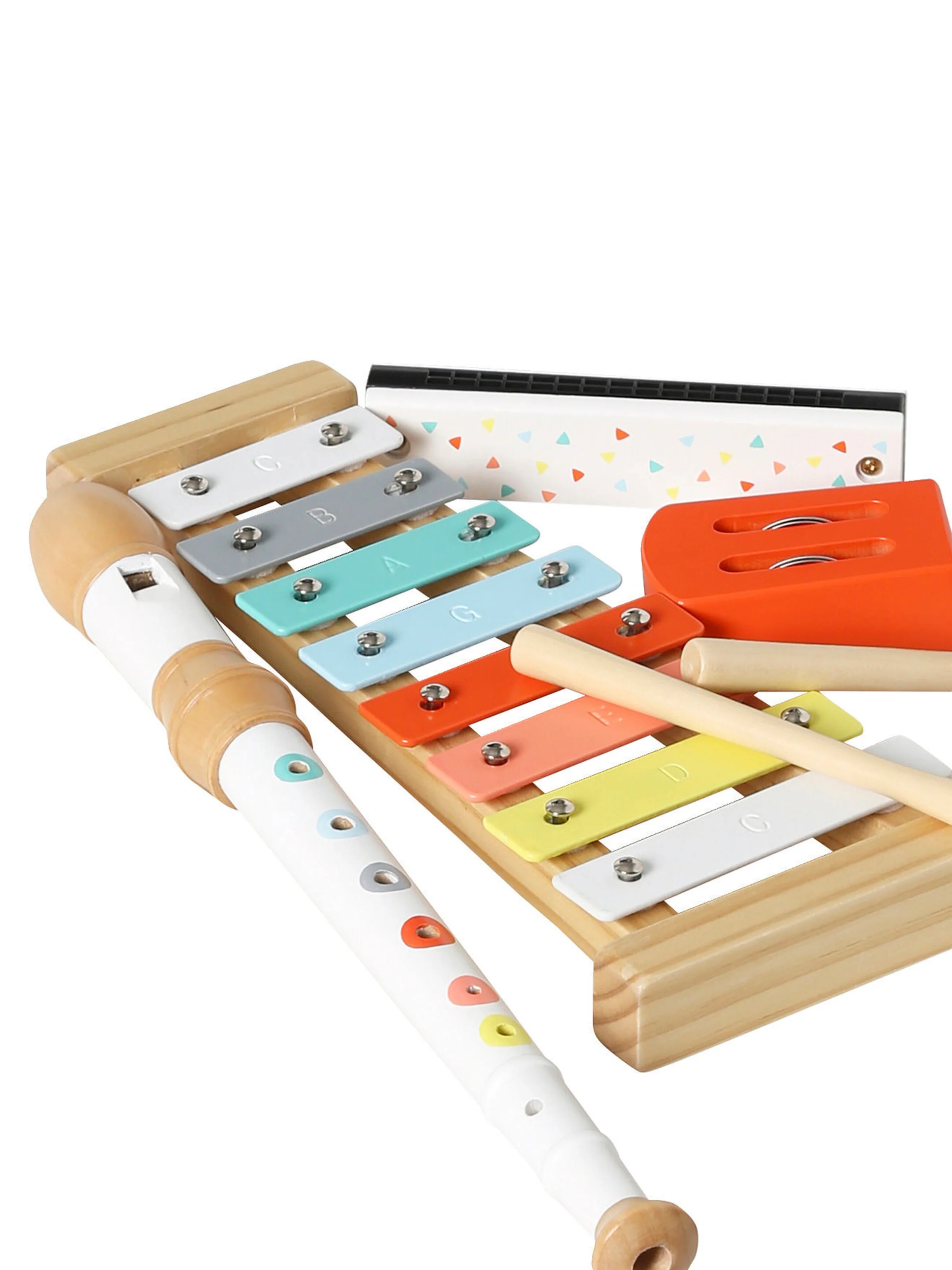 Vertbaudet 4-teiliges Set Kinder Musikinstrumente, Holz FSC® rot