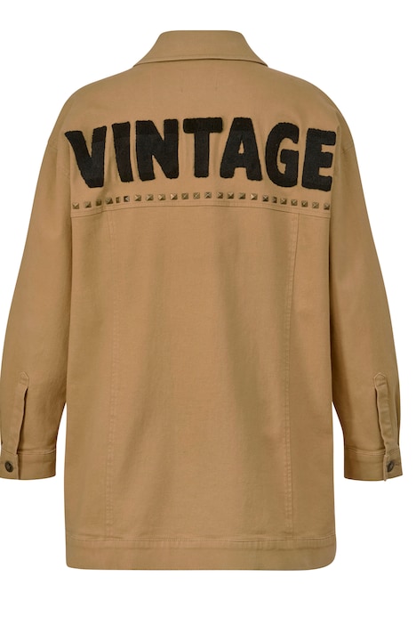 Longjacke, oversized, Ziernieten, Rücken-Stickerei, Langarm