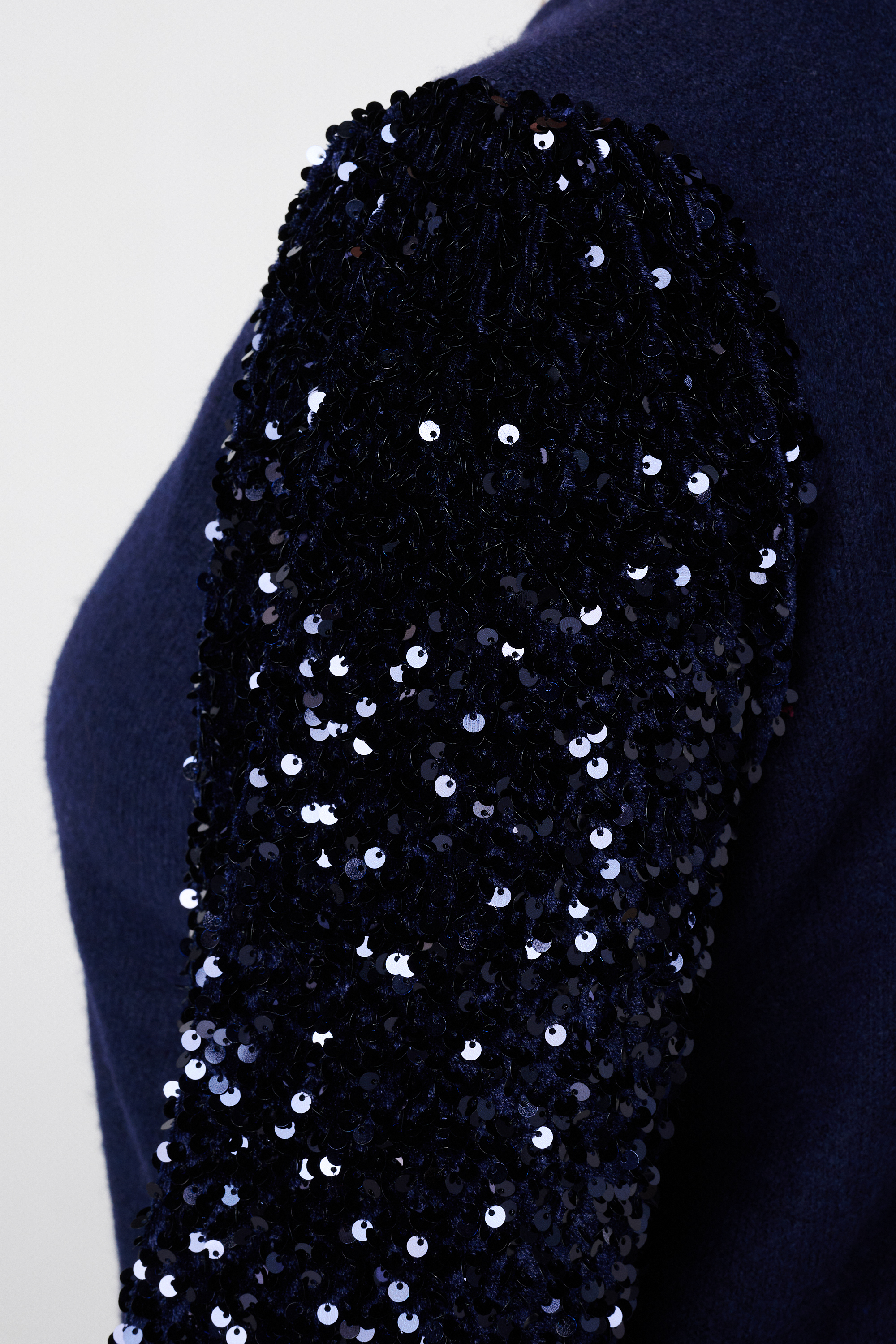 Gebreide tuniek met paillettenmouwen Navy blauw