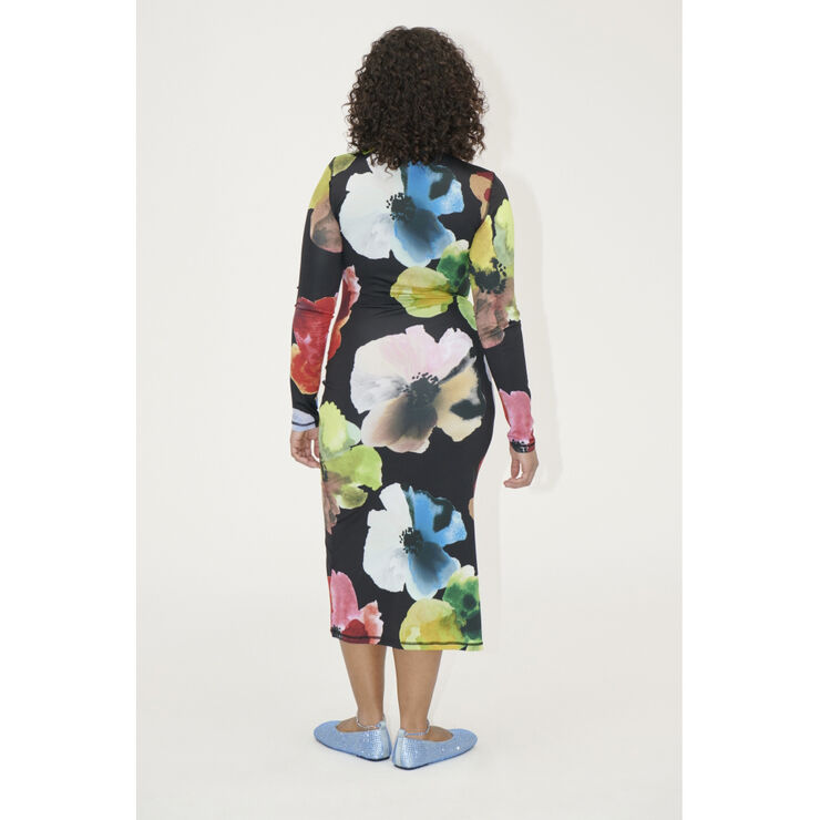 Stine Goya Pullover Long Sleeve Midi Dress, 2244 Stocking Jersey Watercolor bloom