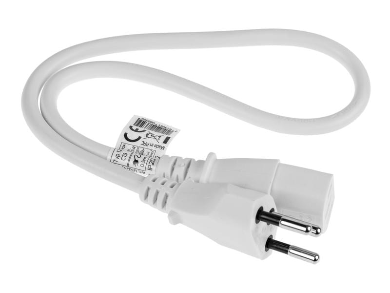 FURBER.power Netzkabel C13-T12 0.5 m Weiss Kaltgerätekabel H05 VV-F 3G0.75