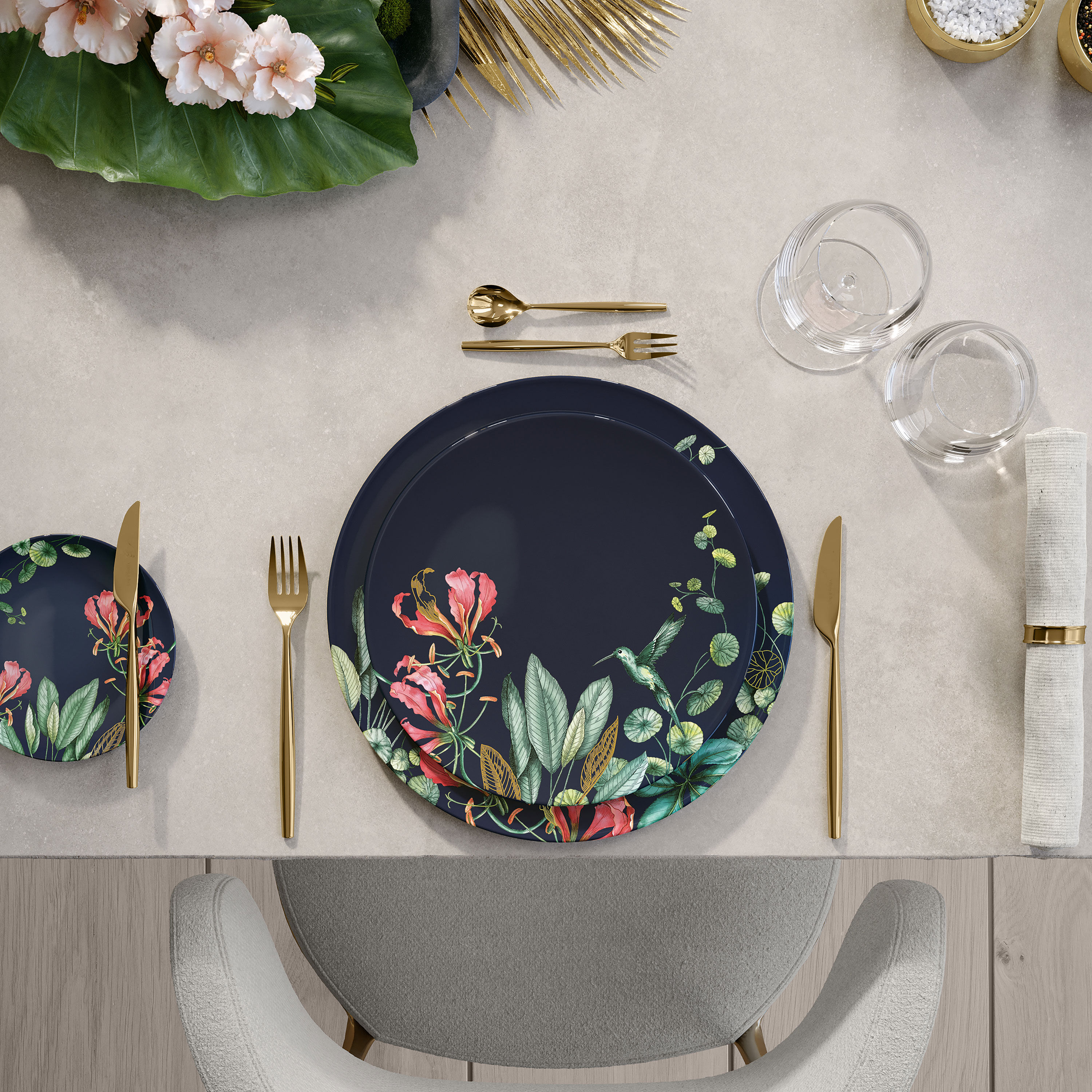 Avarua Dinner plate Multi-colored, 10.8'', Premium Bone Porcelain