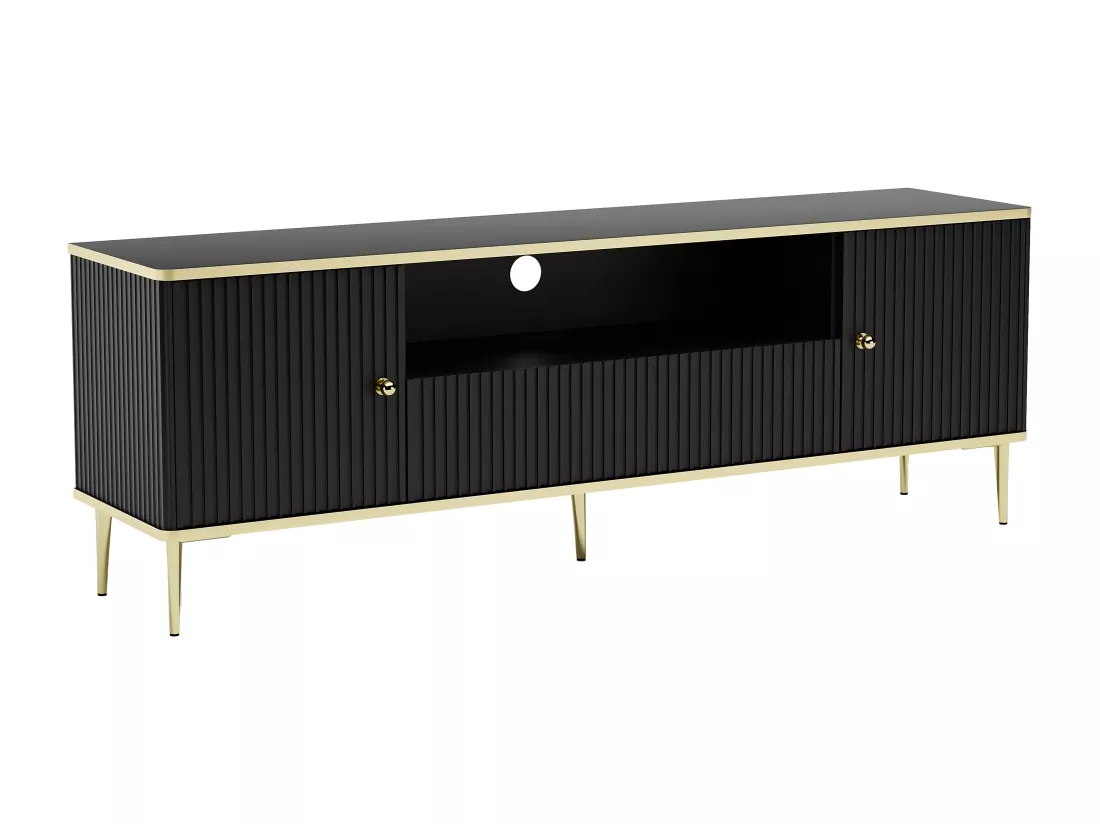 Meuble TV avec 2 portes, 1 tiroir et 1 niche en MDF et acier - Noir et doré - SINEAD de Pascal MORABITO