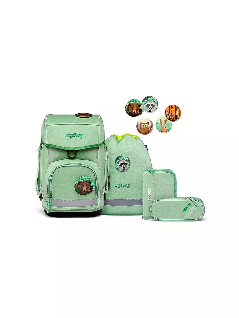 ERGOBAG Schultaschen Set 5tlg CUBO Eco Hero - WaldBärwohner  hellgrün