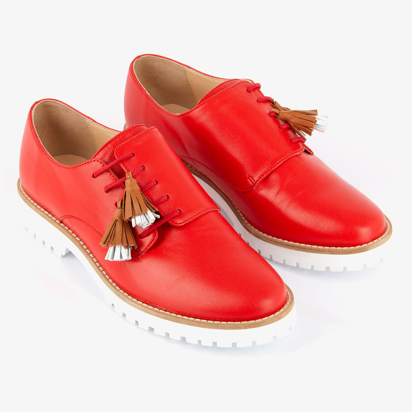Mellow Yellow Derbies en Cuir Hoce rouges