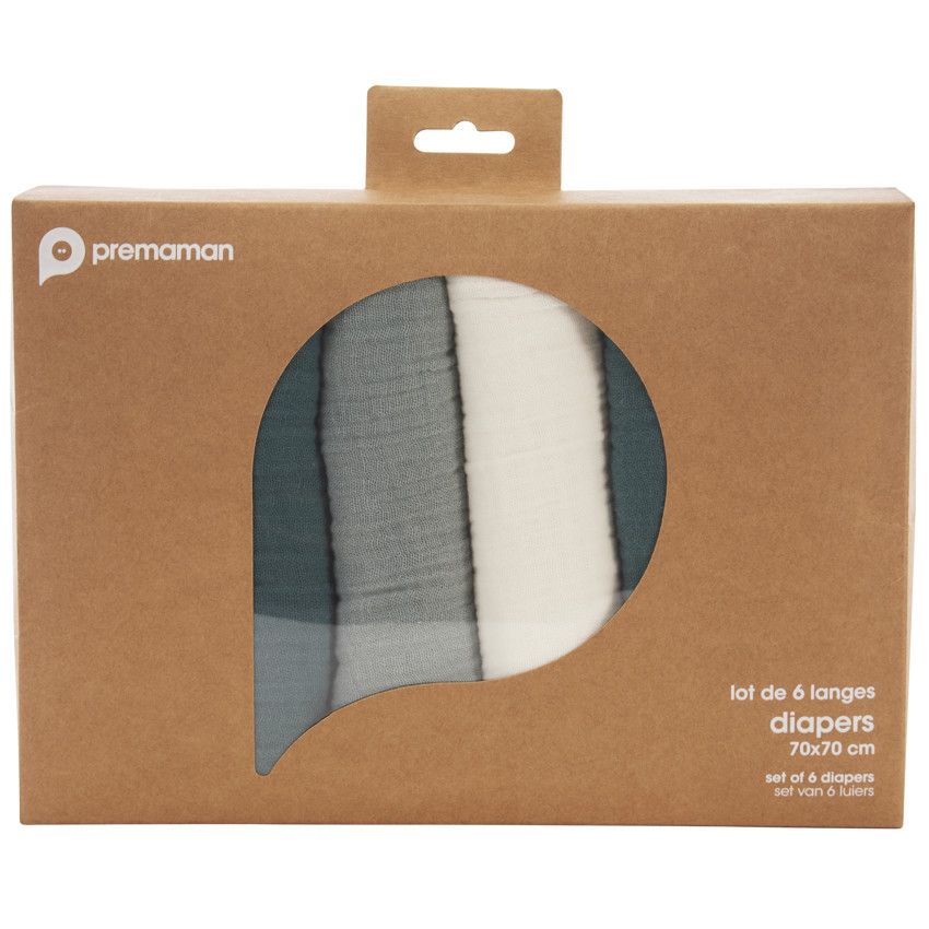 Lot de 6 langes en coton 70 x 70 cm - Kaki