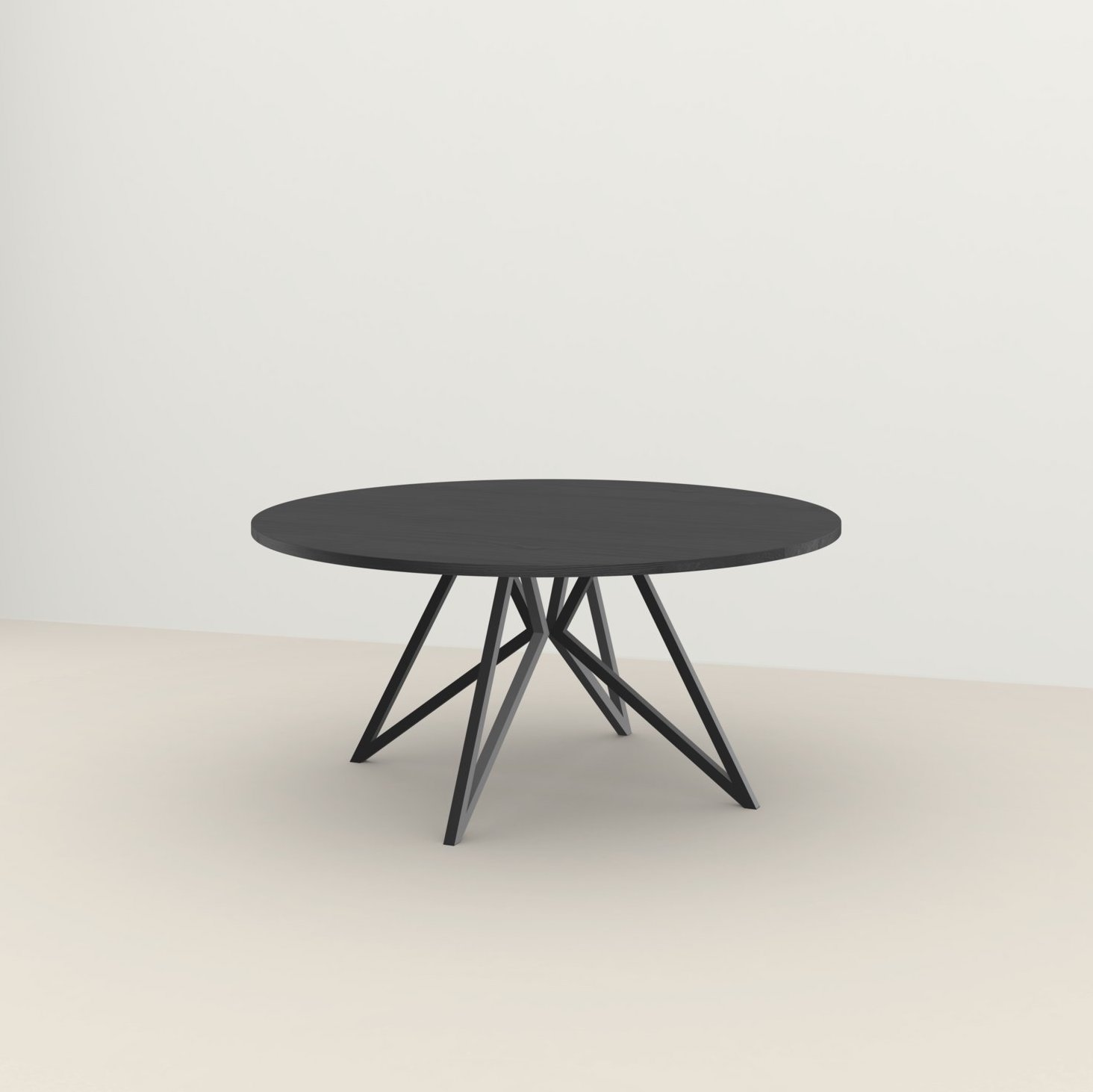 Studio HENK tafel Butterfly Rond QuadpodXL - zwart frame, zwarte beits ⌀180 | Zwarte Beits | Rechte Rand | Frame Zwart