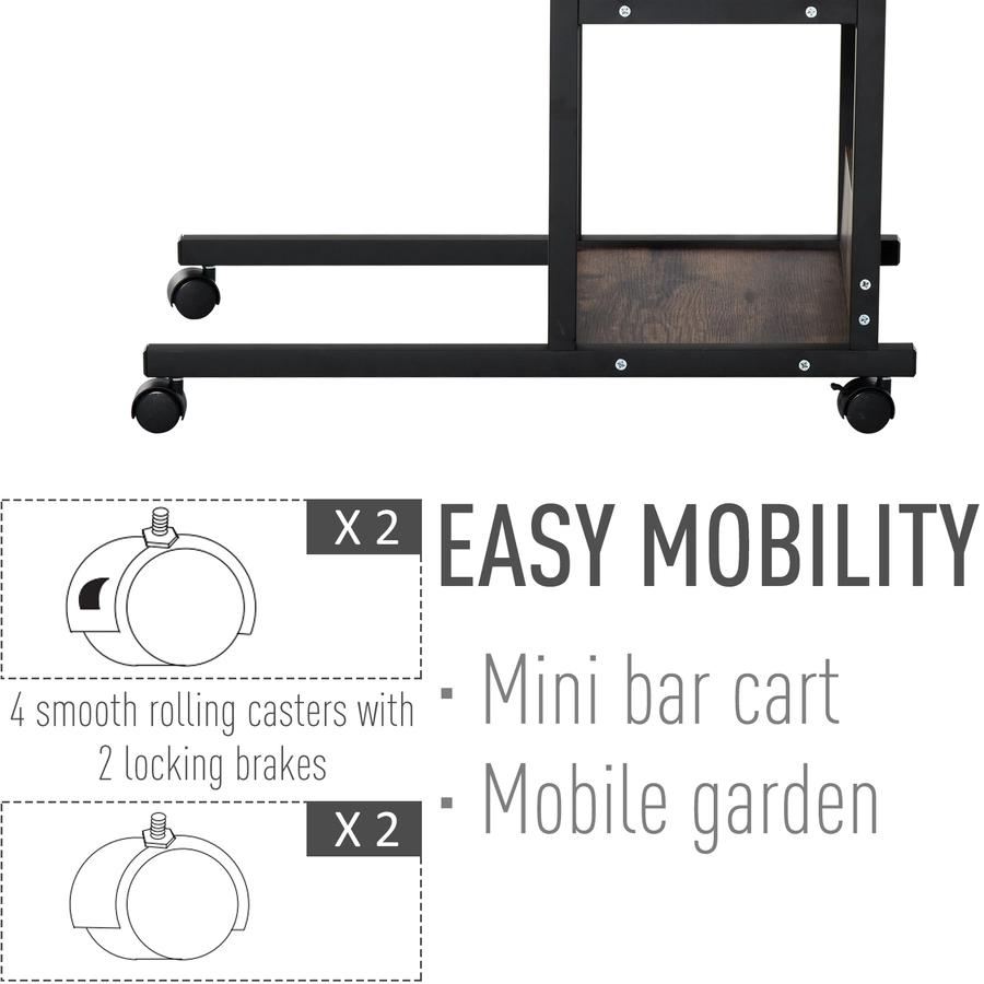 HOMCOM Beistelltisch mit 4 Rollen und 2 Bremsen schwarz
