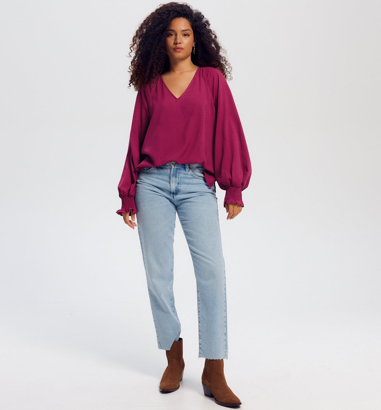 Blouse à smocks Femme - Framboise