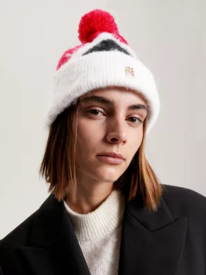 Gorro com monograma TH e estampa argyle com pompons