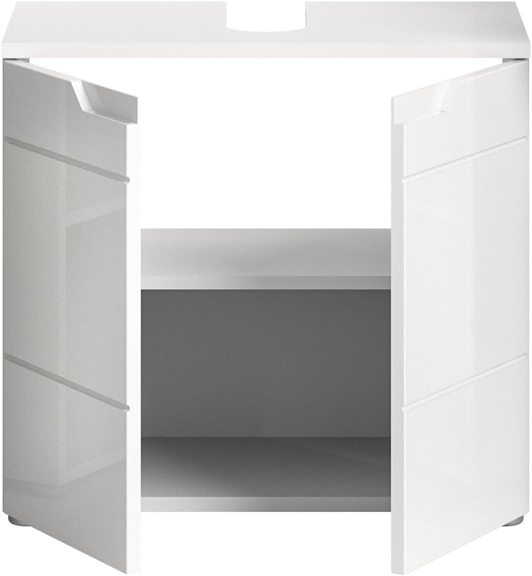 xonox.home - Waschbeckenunterschrank Solero 63x59x34 cm in Front weiß Hochglanz Tiefzieh Korpus weiß - Badunterschrank Waschtischunterschrank - modern und funktional
