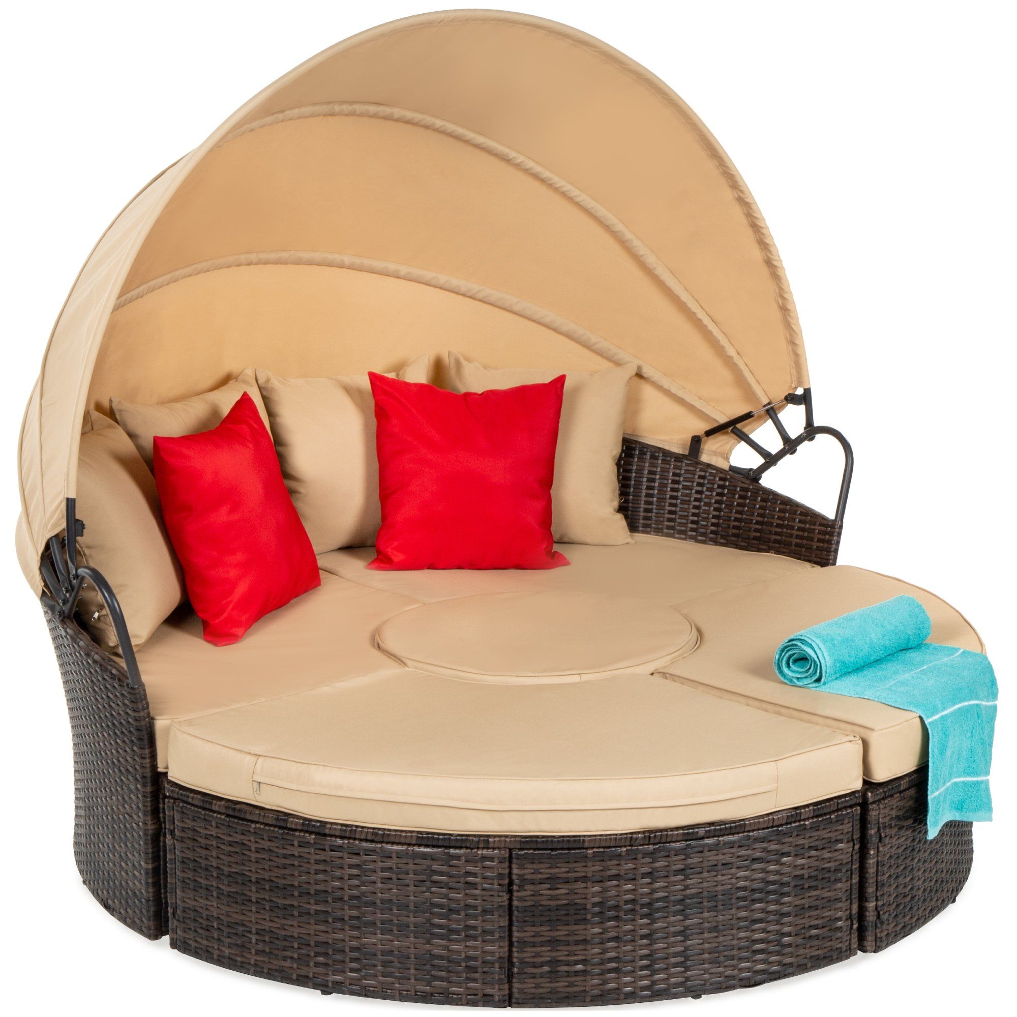 Couche de lit de jour en osier 2 en 1, 5 pièces W/sièges réglables, verrière, couverture