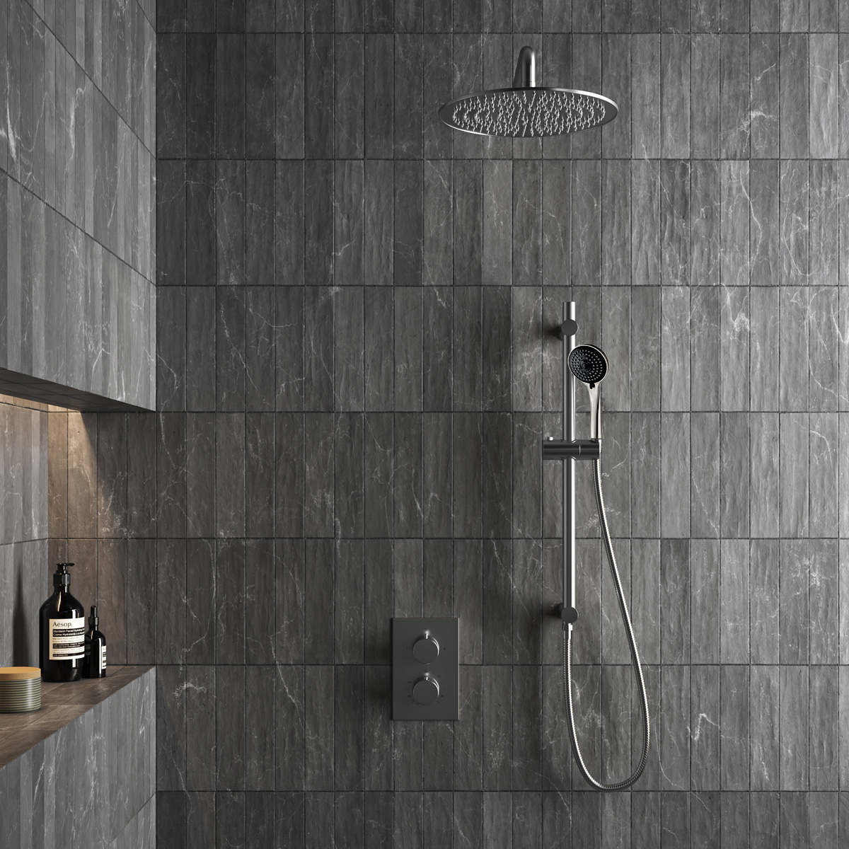 Saniclear Exclusive inbouw regendouche 30cm met wandarm, 3 standen handdouche en glijstang RVS