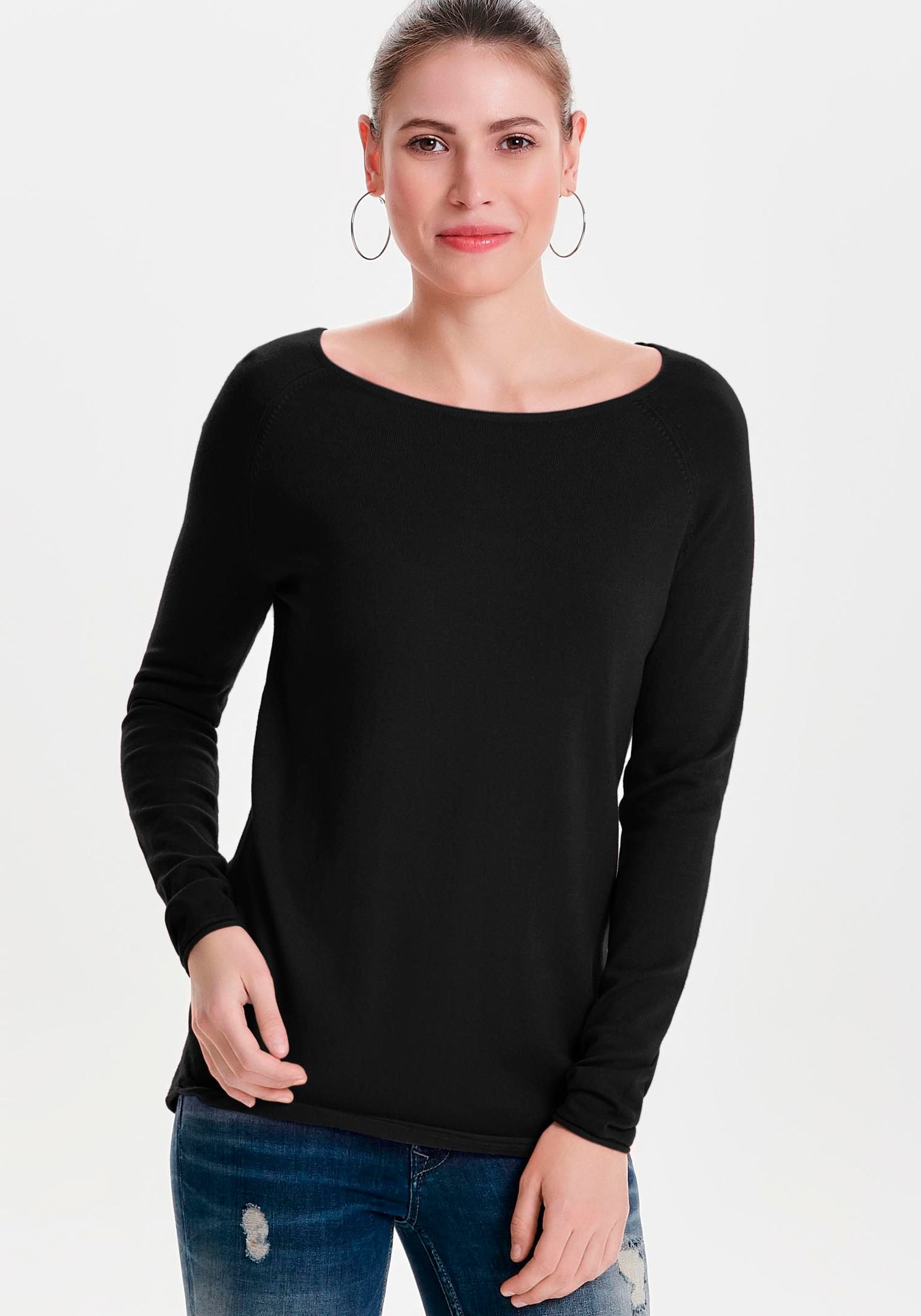 ONLY Longpullover »ONLMILA LACY L/S LONG PULLOVER KNT NOOS«, mit weitem Rundhalsausschnitt